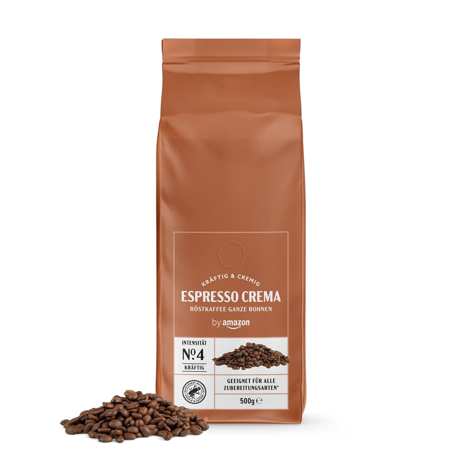 by Amazon Espresso Crema Coffee Beans - Rainforest Alliance Certification, Light Roast, 500g (Pack of 1)