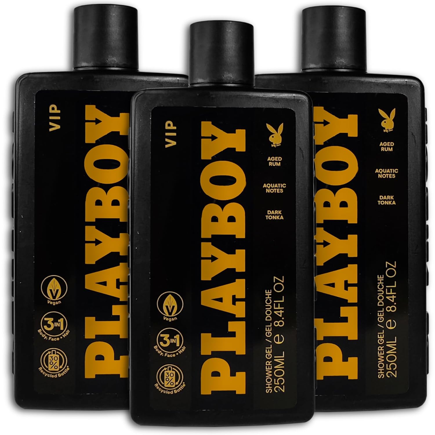 Playboy Men VIP 3-in-1 Shower Gel 3 x 250 ml Pack of 3