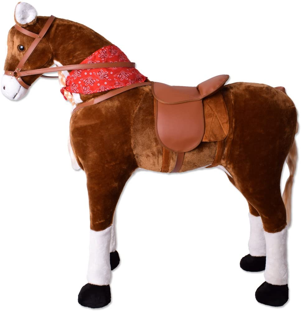 TE-Trend Horse Toy Rocking Horse for Sitting On Standing Horse Riding Horse Girl Gift with 112 cm Head Height Brown