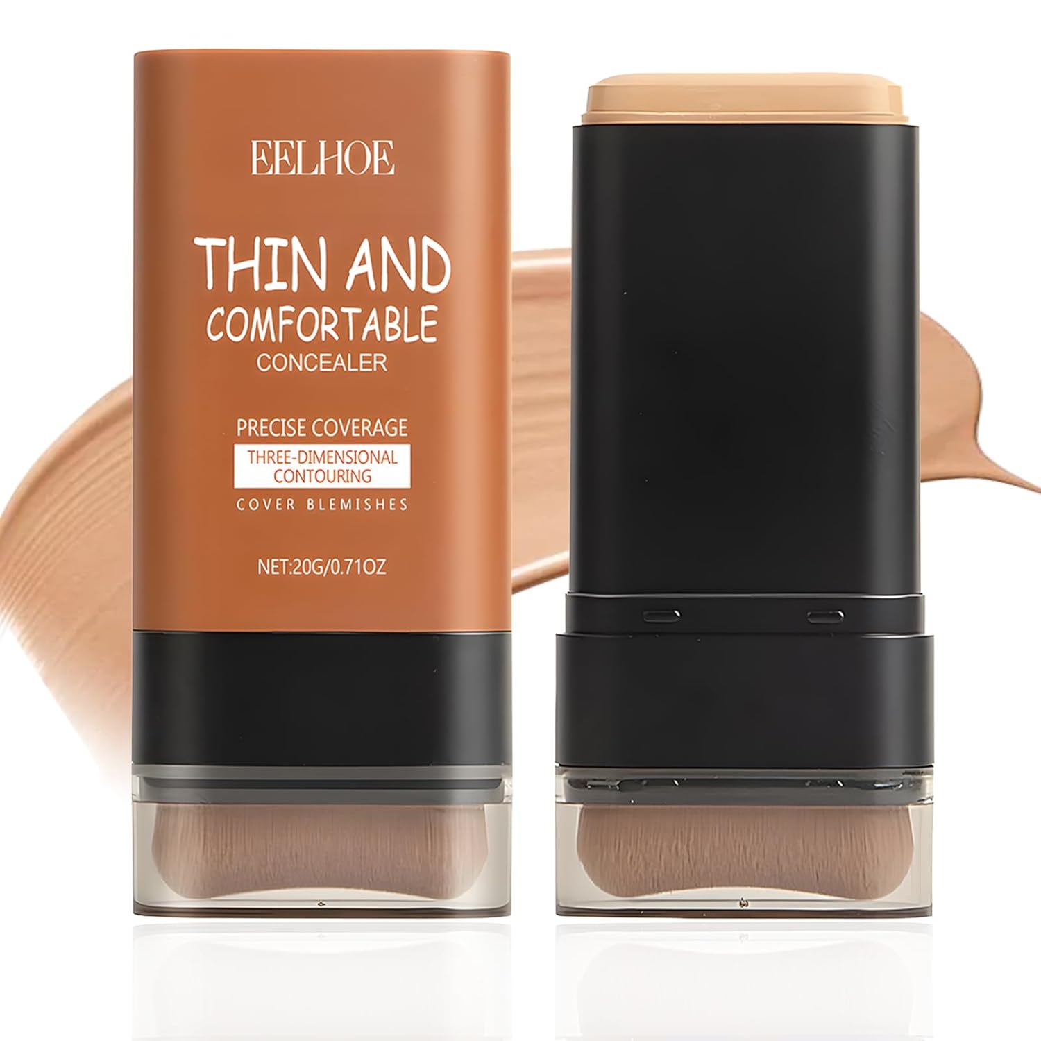2-in-1 Natural Foundation Stick Eraser with Foundation Brush 20 G Multifunctional Foundation Stick Matte Cream Foundation Portable Lightweight Even Skin Tone Suitable for All Skin Types