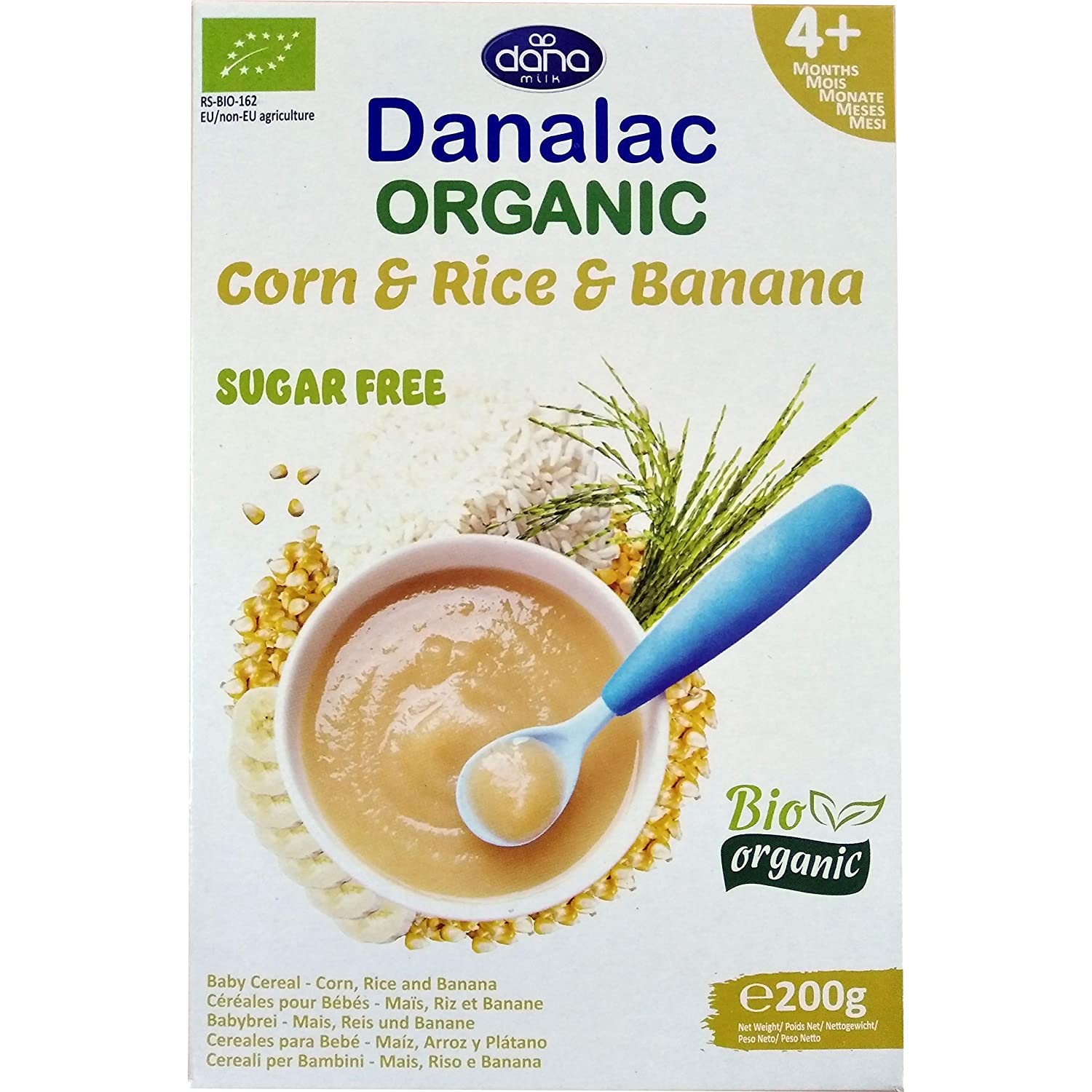 Danalac Bio Babybrei zuckerfrei 200g (Mais, Reis, Banane) (Packung mit 3)