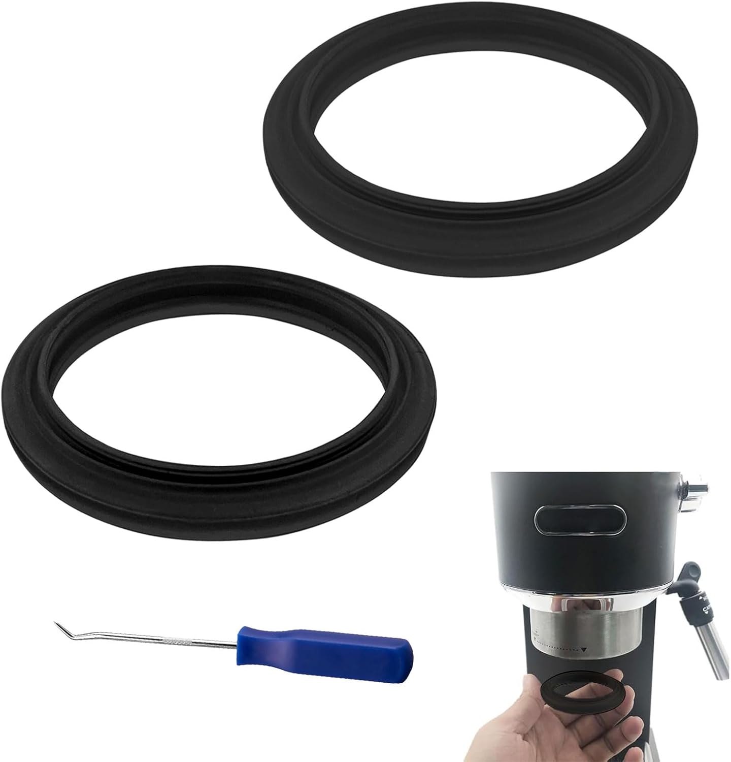 VZU Pack of 2 Silicone Seal ID Diameter 47 mm with Shaft Seal Tool Compatible with Delonghi Portafilter Replacement Parts Seals EC680/EC685/EC695/EC820/EC850/EC860 Brewing Group Brewing Head Seal