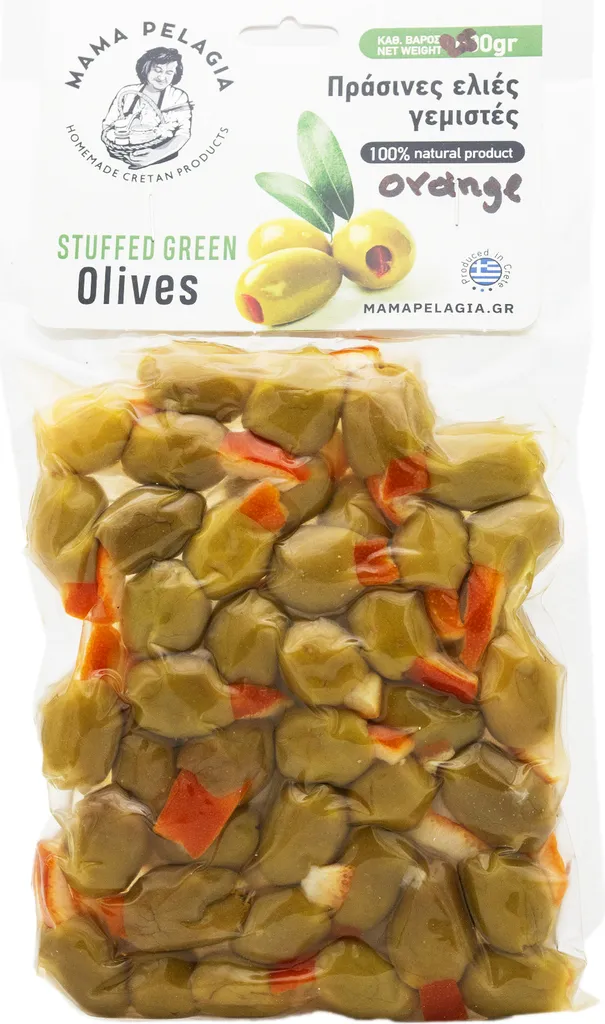 Mama Pelagia Green Olives with Orange – Fruity Mediterranean Delicacy – 250g
