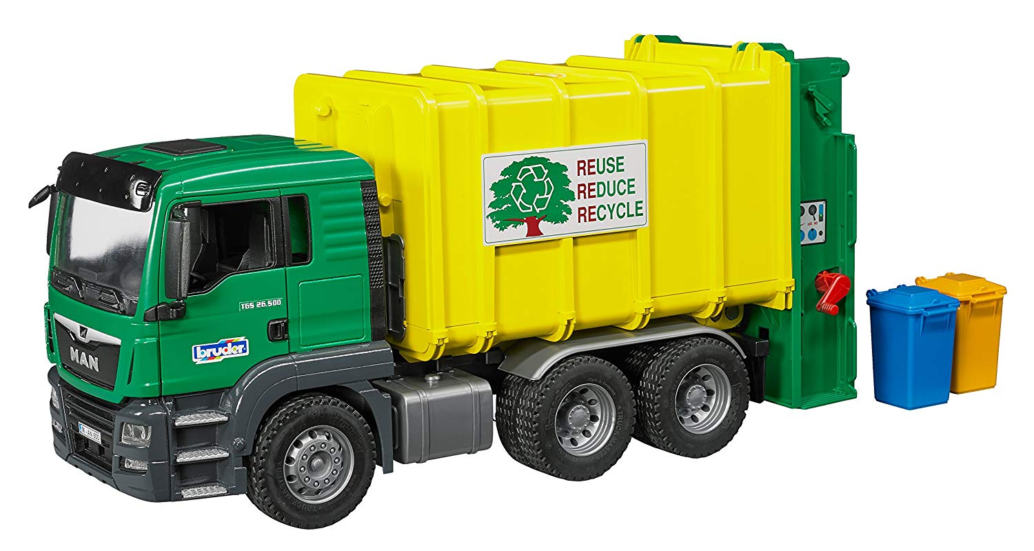 Bruder Man Tgs Garbage Truck Rear Loading Green Yellow