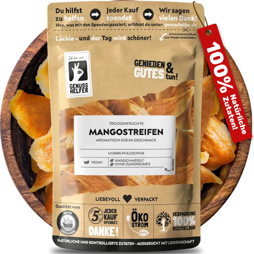 Mango, dried, unsulfured mango strips with no added sugar - dried fruit, dried fruit, unsweetened, dried mango, dried fruit, 600g