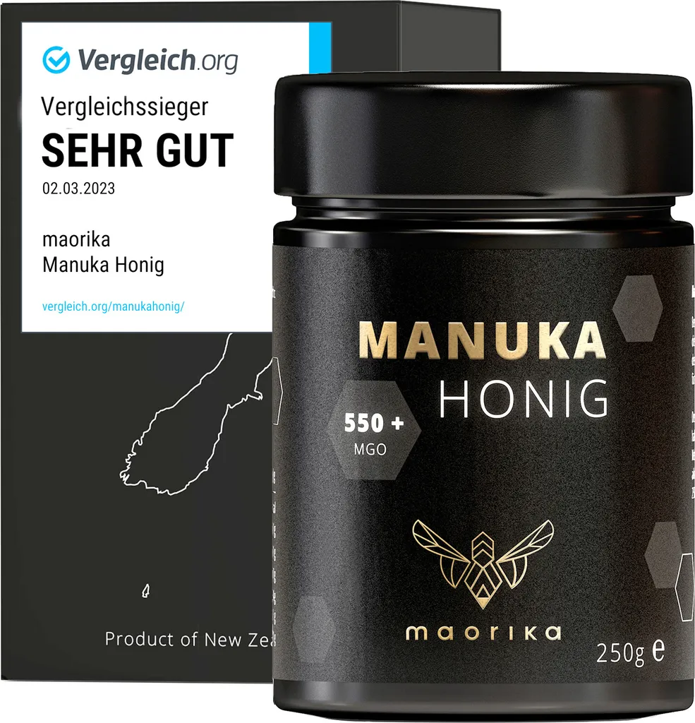 Manuka Honey 550 MGO - 250g in a glass jar (opaque, no plastic) - Original from New Zealand - Maorika