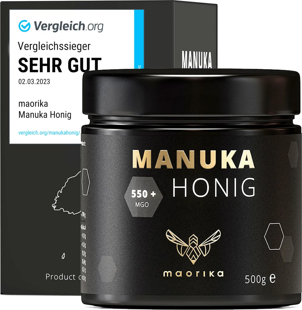 Manuka Honig 550 MGO + 500g im Glas (lichtundurchlässig, kein Plastik) - Original aus Neuseeland maorika