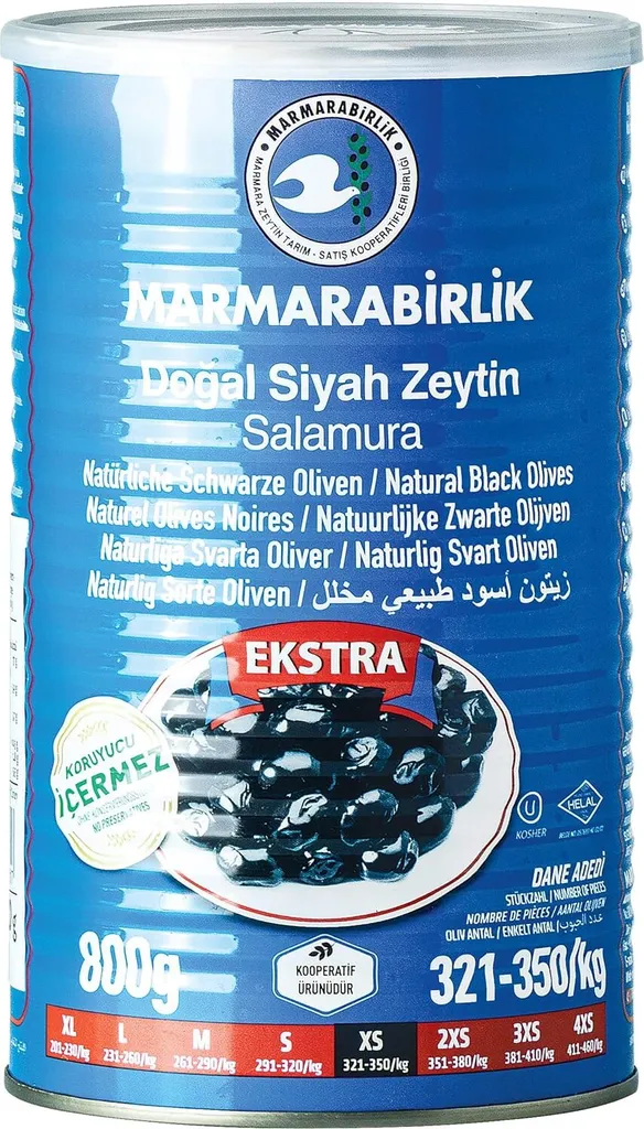 Marmarabirlik Extra Black Premium Olives xs with Stone - Siyah Zeytin (800g)
