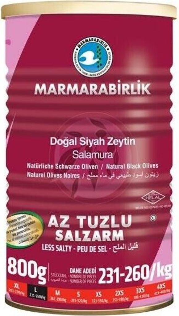 Marmarabirlik Natural Black Olives Low in Salt L 800g