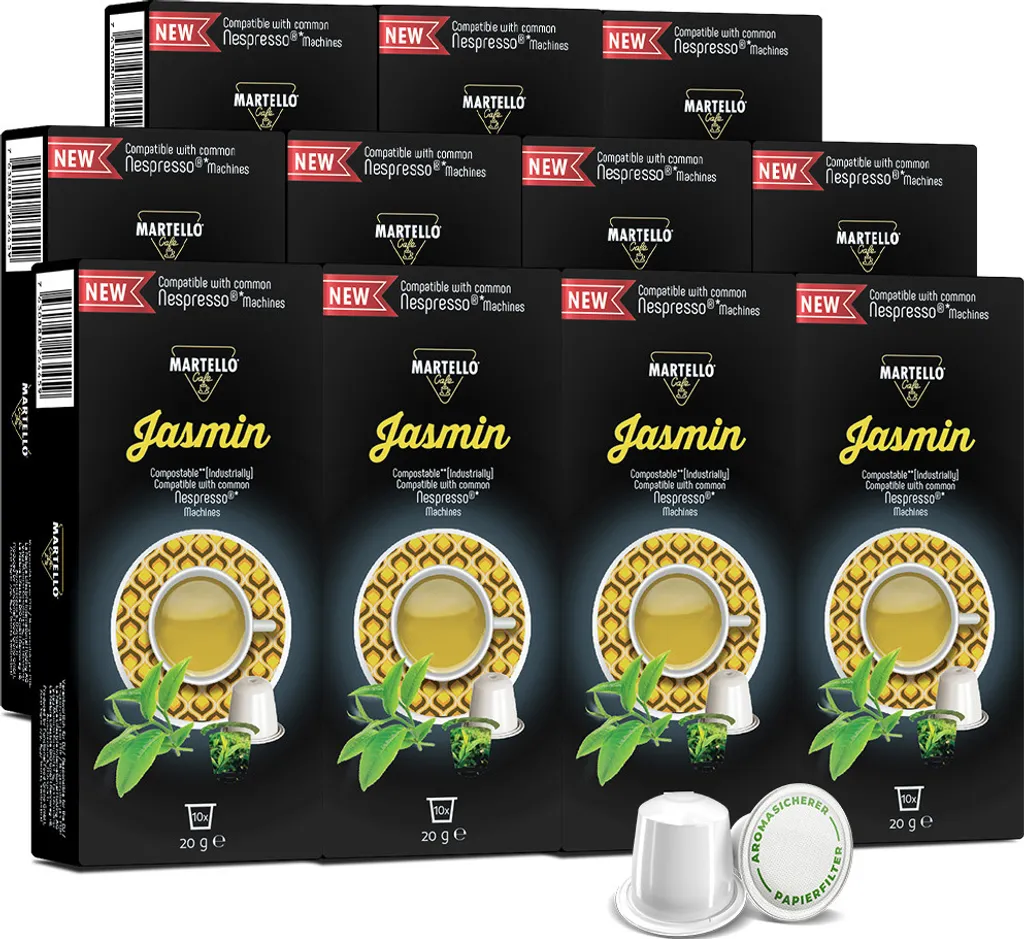 Martello JASMINE Tea Capsules - ONLY COMPATIBLE WITH NESPRESSO®* MACHINES - Fresh, aromatic leaves - 110 Capsules (11 x 10)