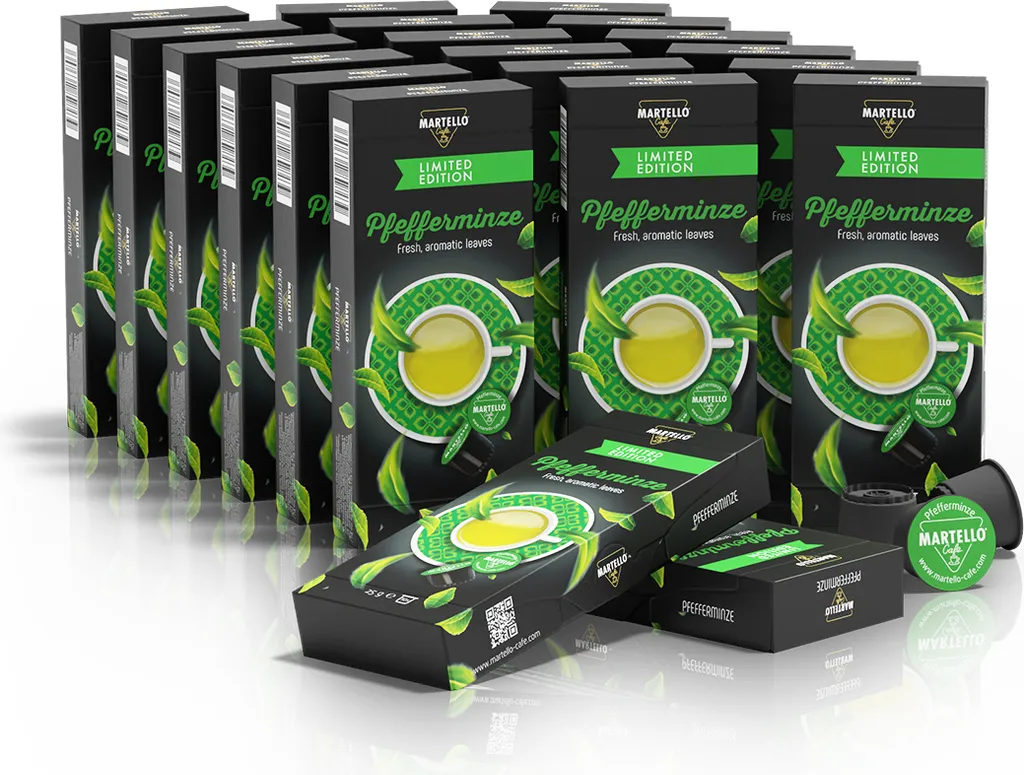 Martello Tea Capsules PEPPERMINT - Fresh, aromatic leaves - 200 Capsules, Compatible with MARTELLO capsule machines