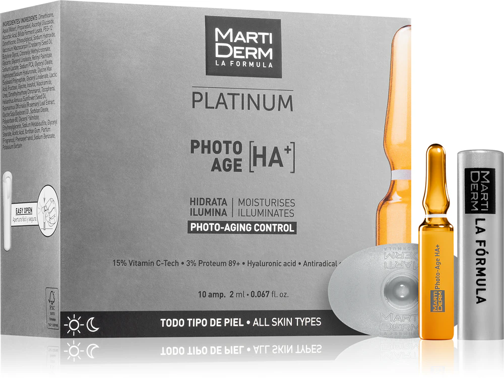 MartiDerm Platinum Photo Age HA+ anti-aging facial serum in ampoules