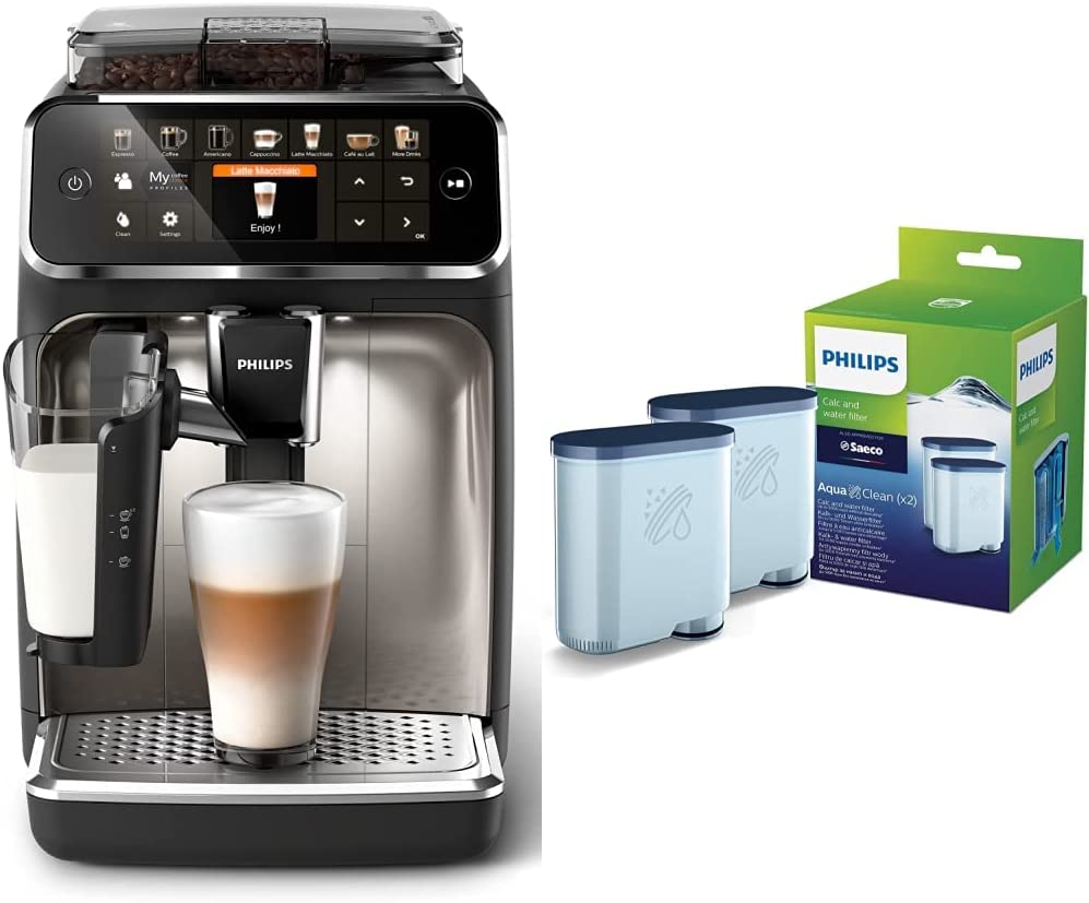 Philips Domestic Appliances Philips 5400 Series EP5447/90 Fully Automatic Coffee Machine, 12 Coffee Specialities, Matte Black/Chrome-Plated Arena & Philips Lime CA6903/22 Aqua Clean Water Filter for Fully Automatic Coffee Machines, Plastic