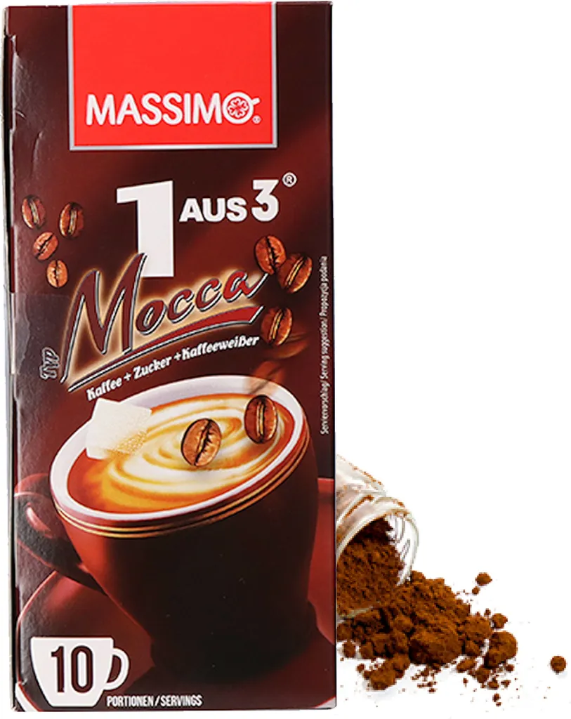 Massimo 1 aus 3 Mocca Instant Kaffee, 16 Schachtel x 10 Sticks á 18g, Löslicher Kaffee, Getränkepulver mit löslichem Bohnenkaffee, Zucker und Kaffeeweißer