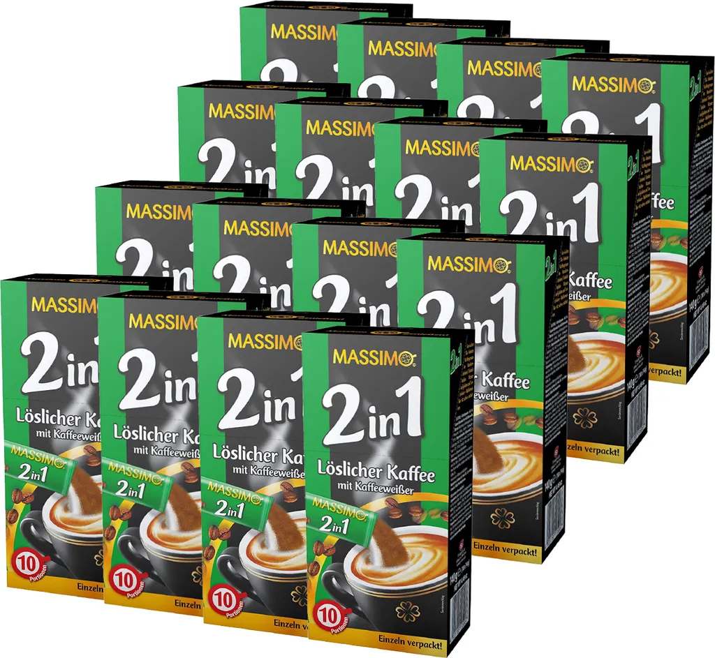 MASSIMO 2in1 Instant Kaffee mit Kaffeeweißer Vorratspackung 16er Schachtel x 10 Sticks à 14g