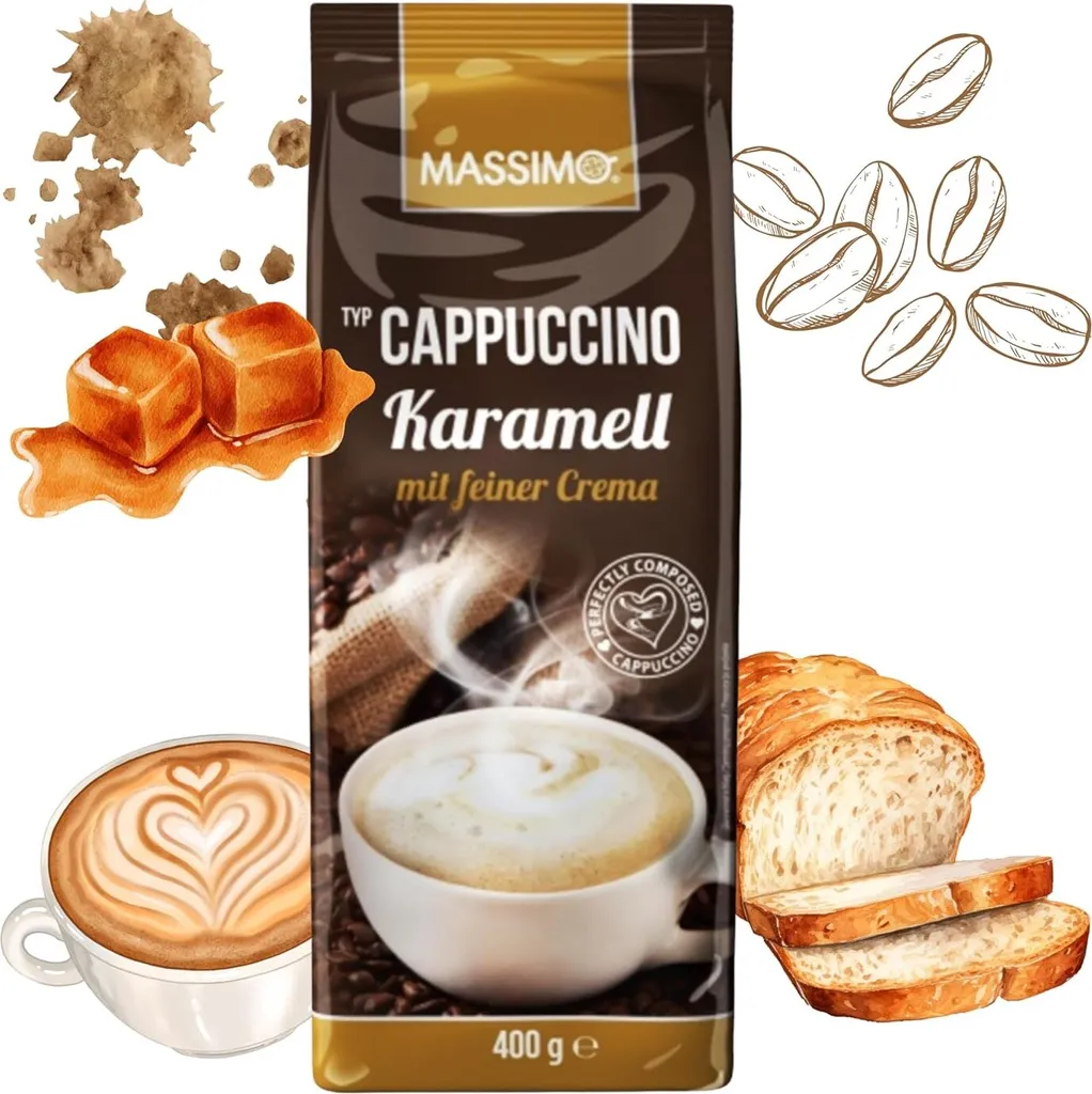 Massimo Cappuccino Karamell 10 x 400g mit feiner Crema - Vorteilspack Instant Kaffeepulver