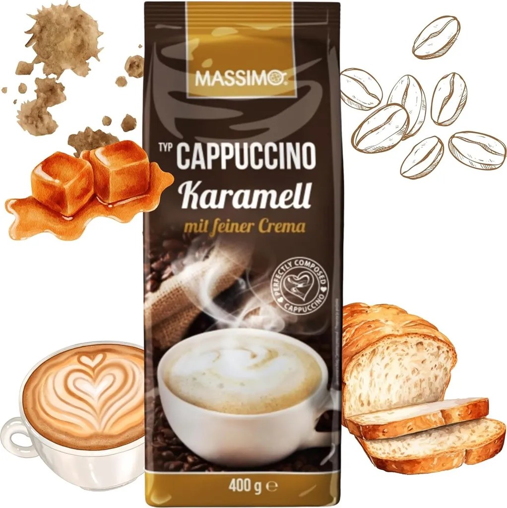 Massimo Cappuccino Karamell 400g mit feiner Crema - Aromatisiertes Getränkepulver mit Karamell-Geschmack