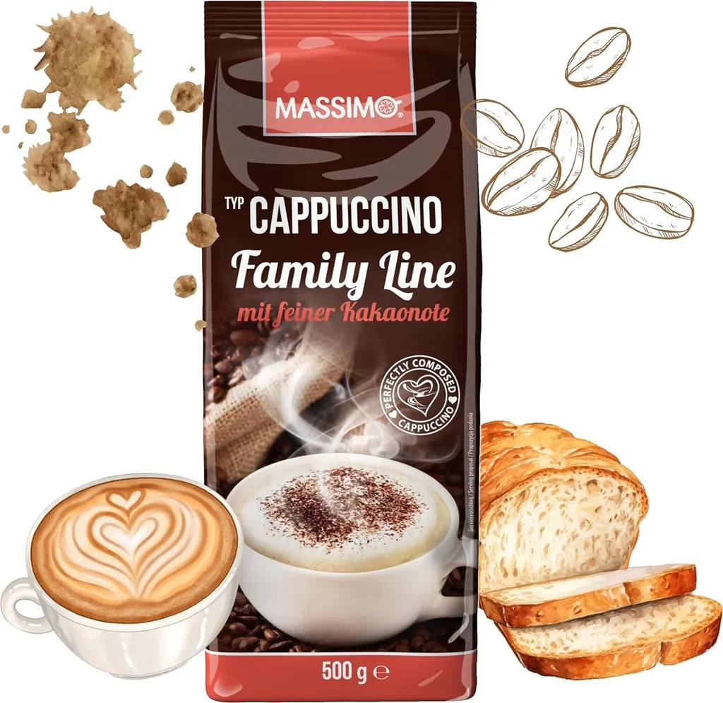 MASSIMO Cappuccino mit feiner Kakaonote 10 x 500g Family Line  - Köstlicher Instant-Cappuccino mit einer Note von geröstetem Kakao