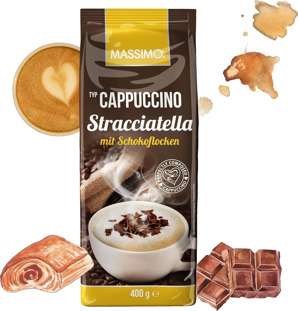 MASSIMO Cappuccino Stracciatella mit Schokoflocken 400g mit löslichem Bohnenkaffee und Milchschokoladenflocken