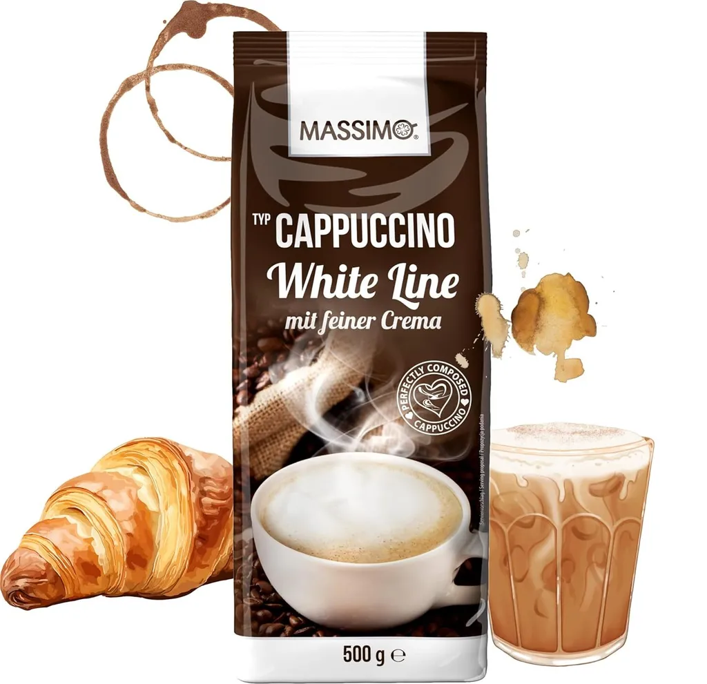 MASSIMO Cappuccino White Line 10 x 500g mit feiner Crema - Instantkaffee - Besonders milchig und cremig