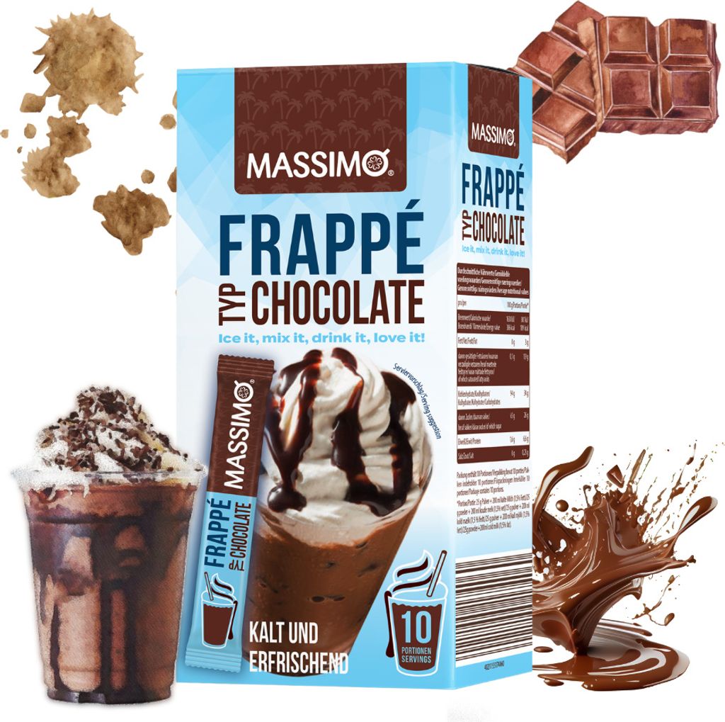 MASSIMO Frappé Chocolate 16 x 250g Vorteilspack (160 Sticks á 25g) Instant Getränkepulver mit Instant-Kaffee, koffeinhaltig, schnelle Zubereitung