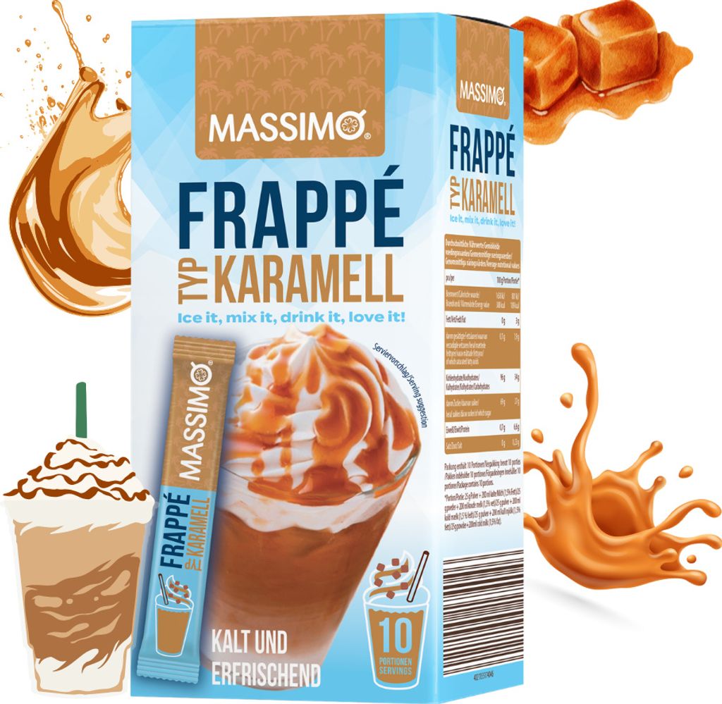 MASSIMO Frappé Caramel 250g (10 sticks of 25g each) Instant drink powder with instant coffee, caffeinated, quick preparation