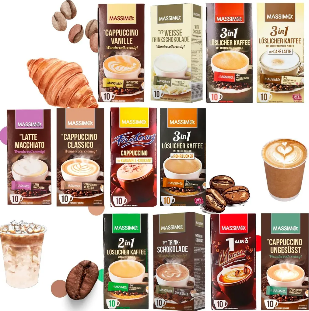 MASSIMO Instant Kaffee Sticks - Alle 12 Sorten MIXED - löslicher Instantkaffee und Trinkschokolade - 12er Vorteilspack - ideal als Kaffeegeschenk