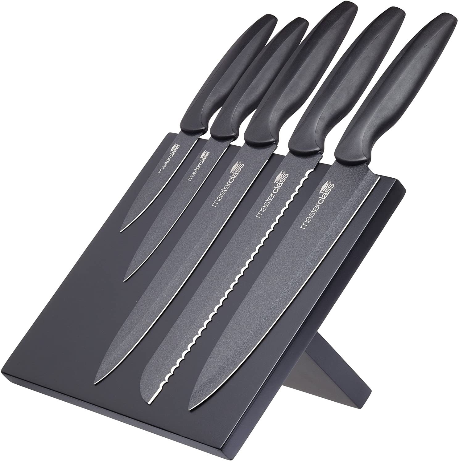 KitchenCraft Masterclass Master Class Agudo Non-Stick Knife Set, Steel, Black, 34 x 22 x 6 cm, 5 Units