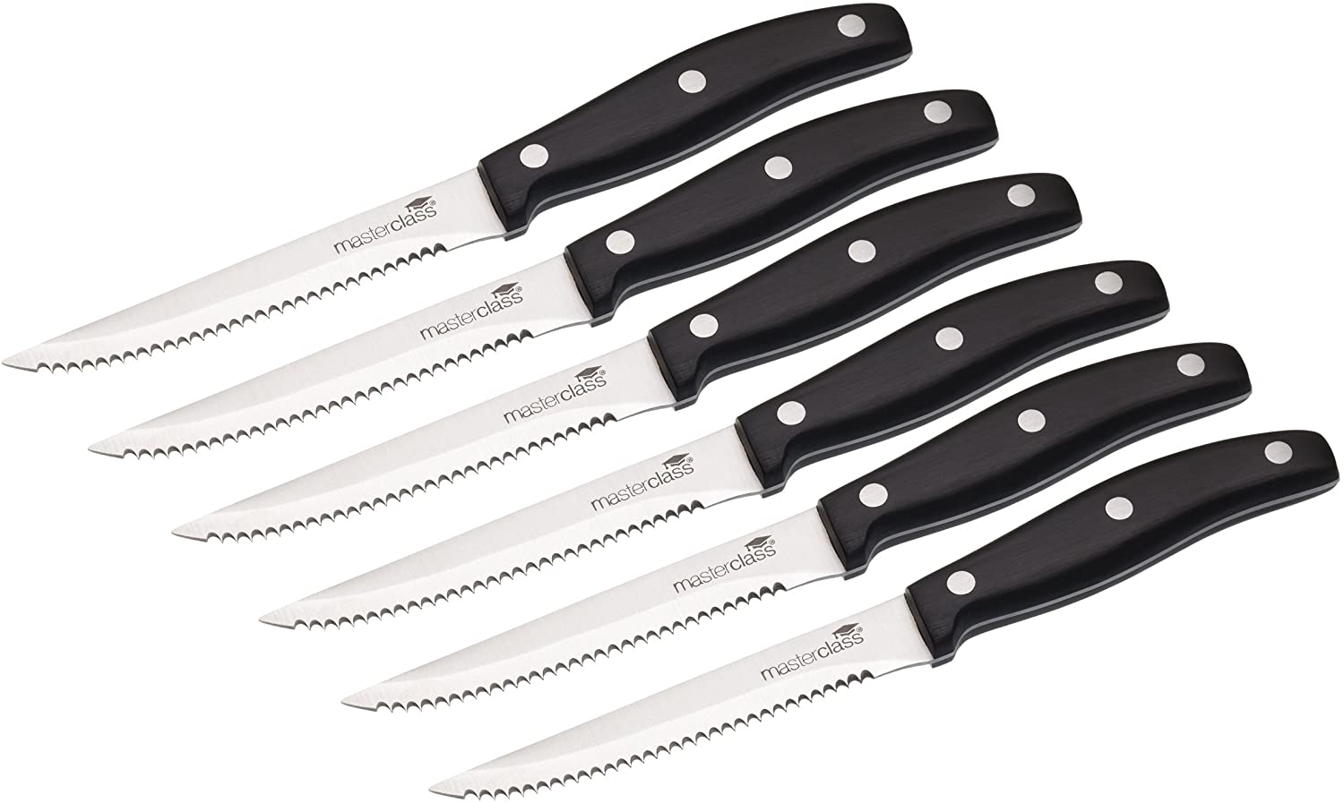 Kitchen Craft MasterClass 6 11cm Deluxe Steak Knives with Corrosion Resistant Serrated Blades - Set of 6