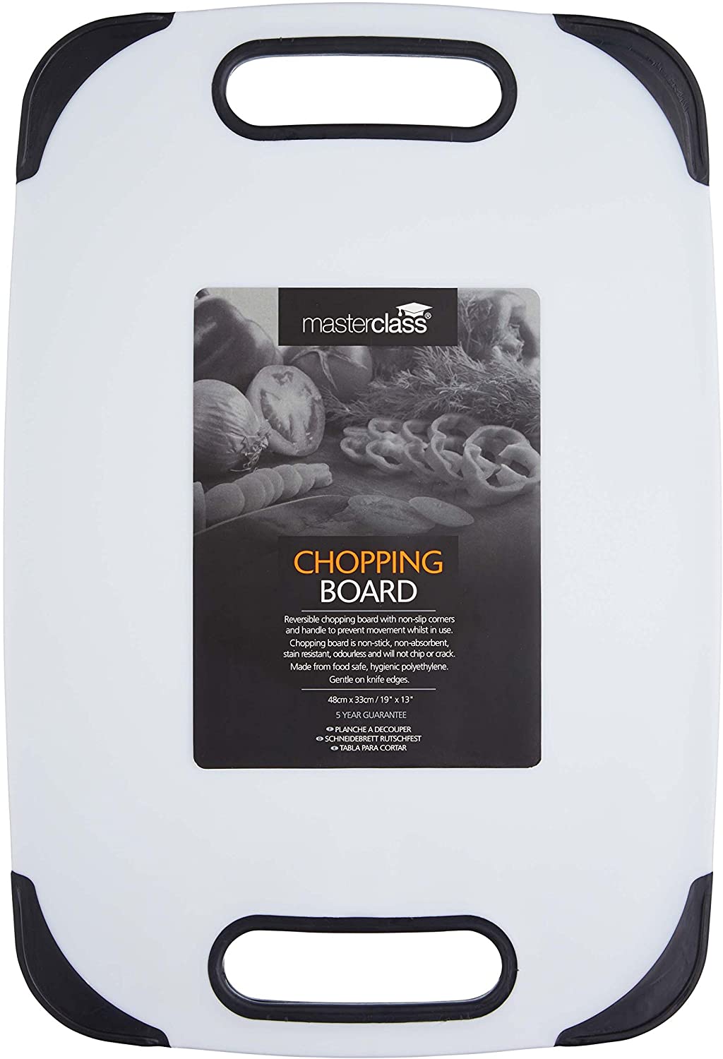 Master Class Non-Slip White Large Plastic Chopping Board, 48 x 32 cm