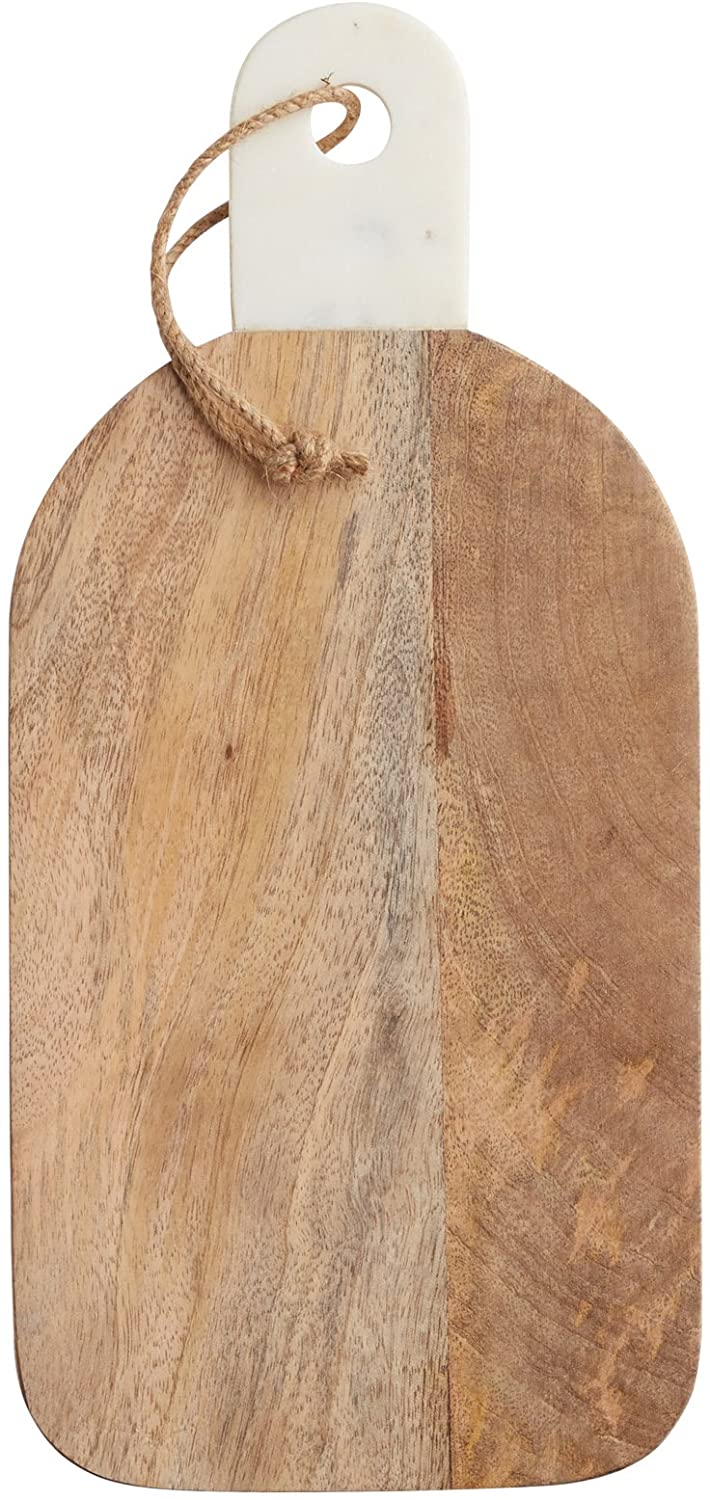 KitchenCraft Master Class Rustic Wooden Chopping / Serving Board with Marble Handle, 16 x 35 cm (6\" x 14\")