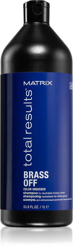 Matrix Brass Off Shampoo neutralizes brass undertones