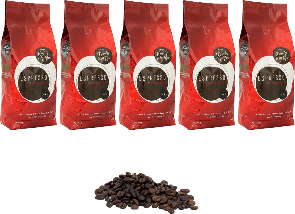 Mauri&Peppe Espresso 5x 1kg coffee beans Coffee Cappuccino Latte Macchiato