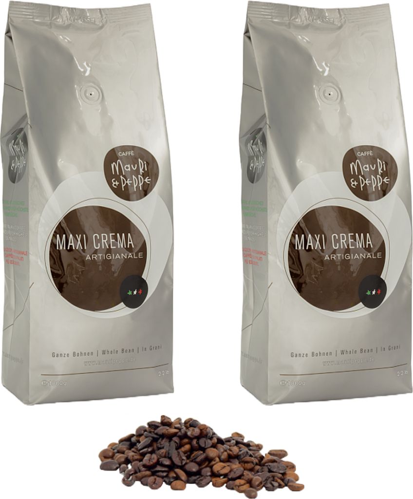 Mauri&Peppe Maxi Crema 2x 1000g Café Crème Coffee Beans - Original Whole Beans