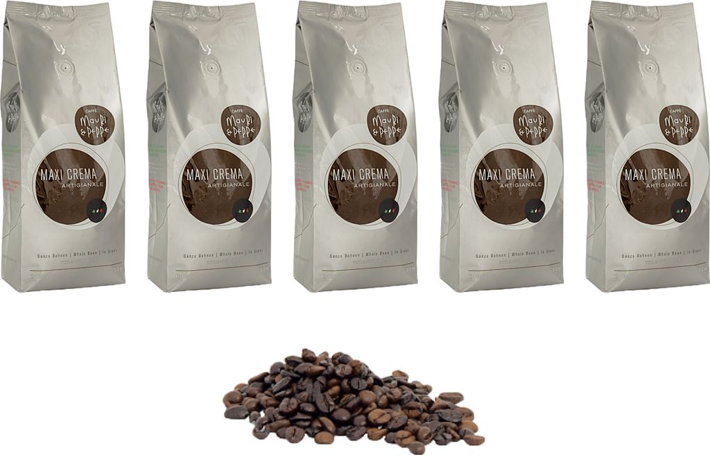 Mauri&Peppe Maxi Crema 5x 1000g Café Crème Coffee Beans - Artiginal Whole Beans