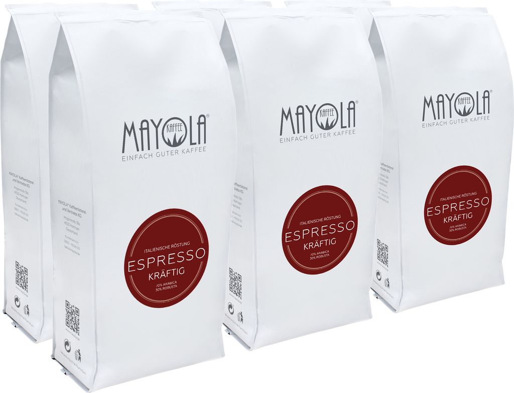 MAYOLA Espresso Strong, 6x1000g | whole bean | fairly & sustainably produced | slow roast