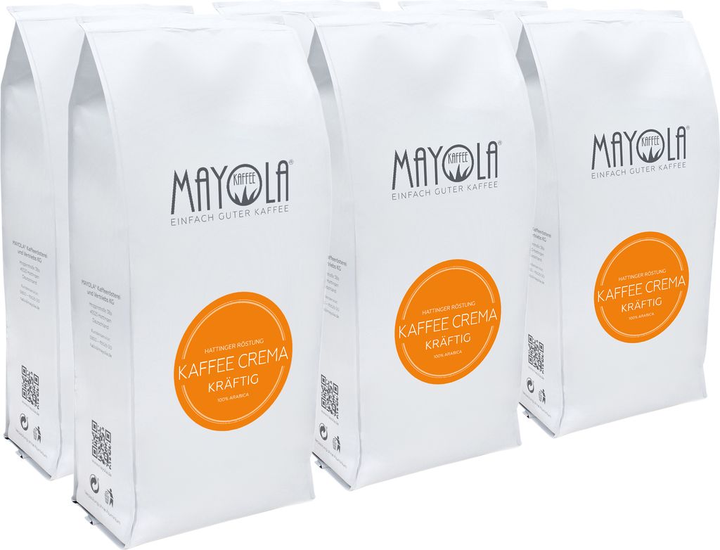 MAYOLA Coffee Crema Strong, 6x1000g | whole bean | fairly & sustainably produced | slow roasting