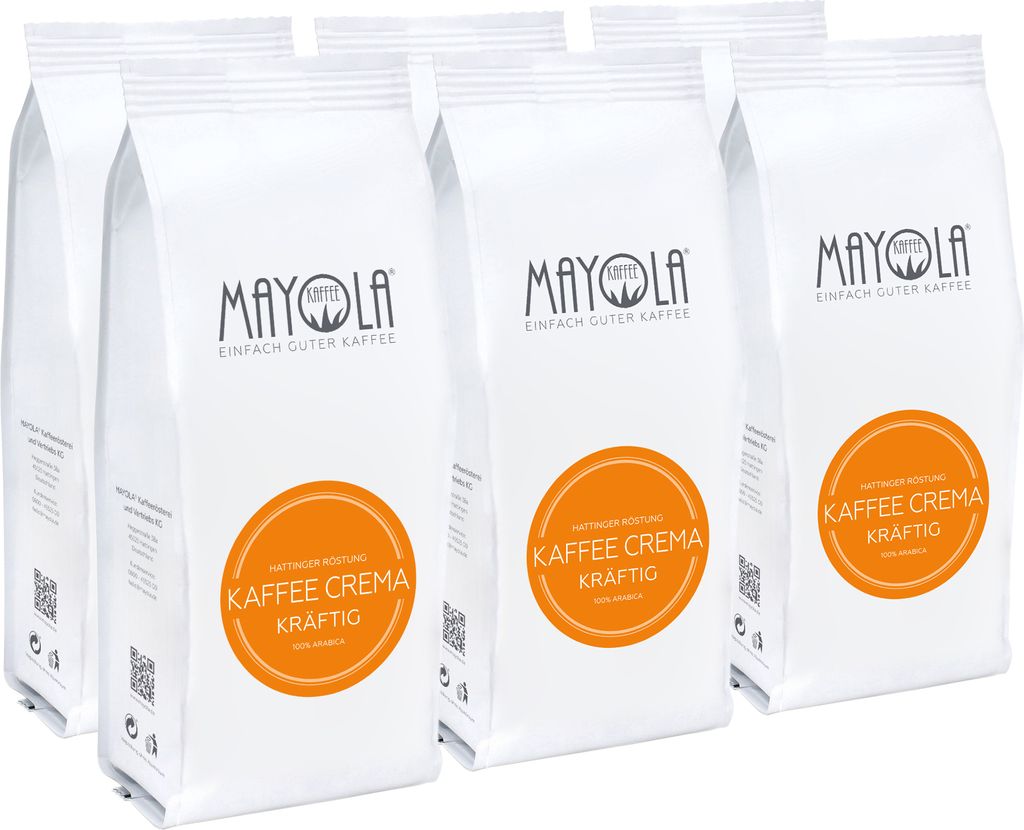 MAYOLA Coffee Crema Strong, 6x250g | whole bean | fairly & sustainably produced | slow roasting