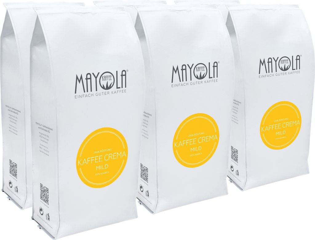 MAYOLA Coffee Crema Mild, 6x1000g | whole bean | fairly & sustainably produced | slow roasting
