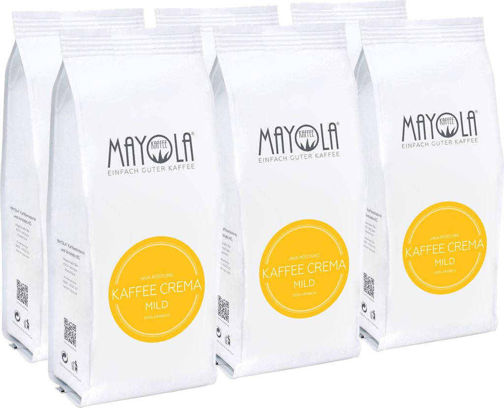MAYOLA Coffee Crema Mild, 6x250g | whole bean | fairly & sustainably produced | slow roasting