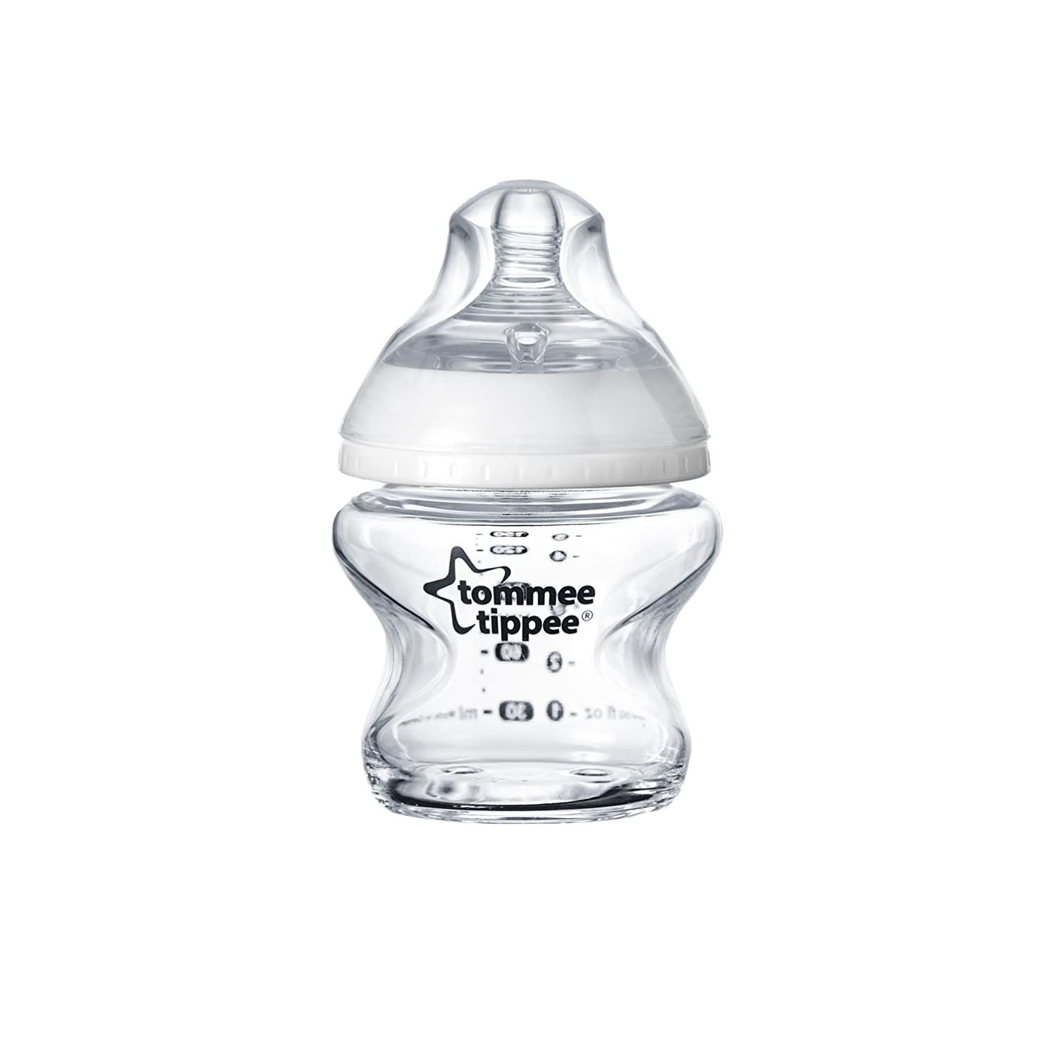 Tommee Tippee Closer to Nature Glass Baby Bottle Anti-Colic Valve Super Soft Teat, 0+ Months, 150 ml