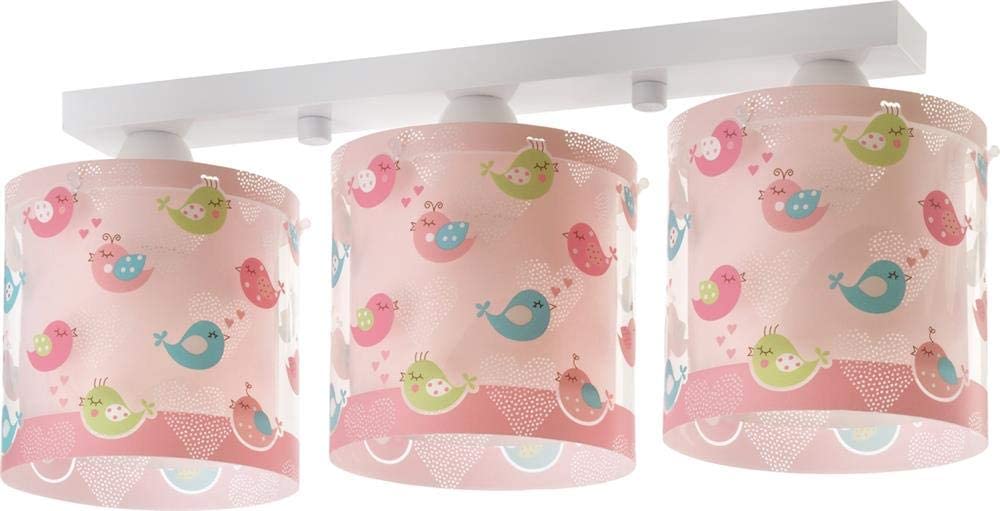 Dalber 60293 Birds And Hearts Ceiling Light, 3 Light, Plastic, Pink, 20 X 1