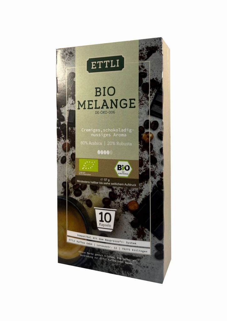 Melange 10 coffee capsules in packaging Ettli Coffee 80% Arabica and 20% Robusta