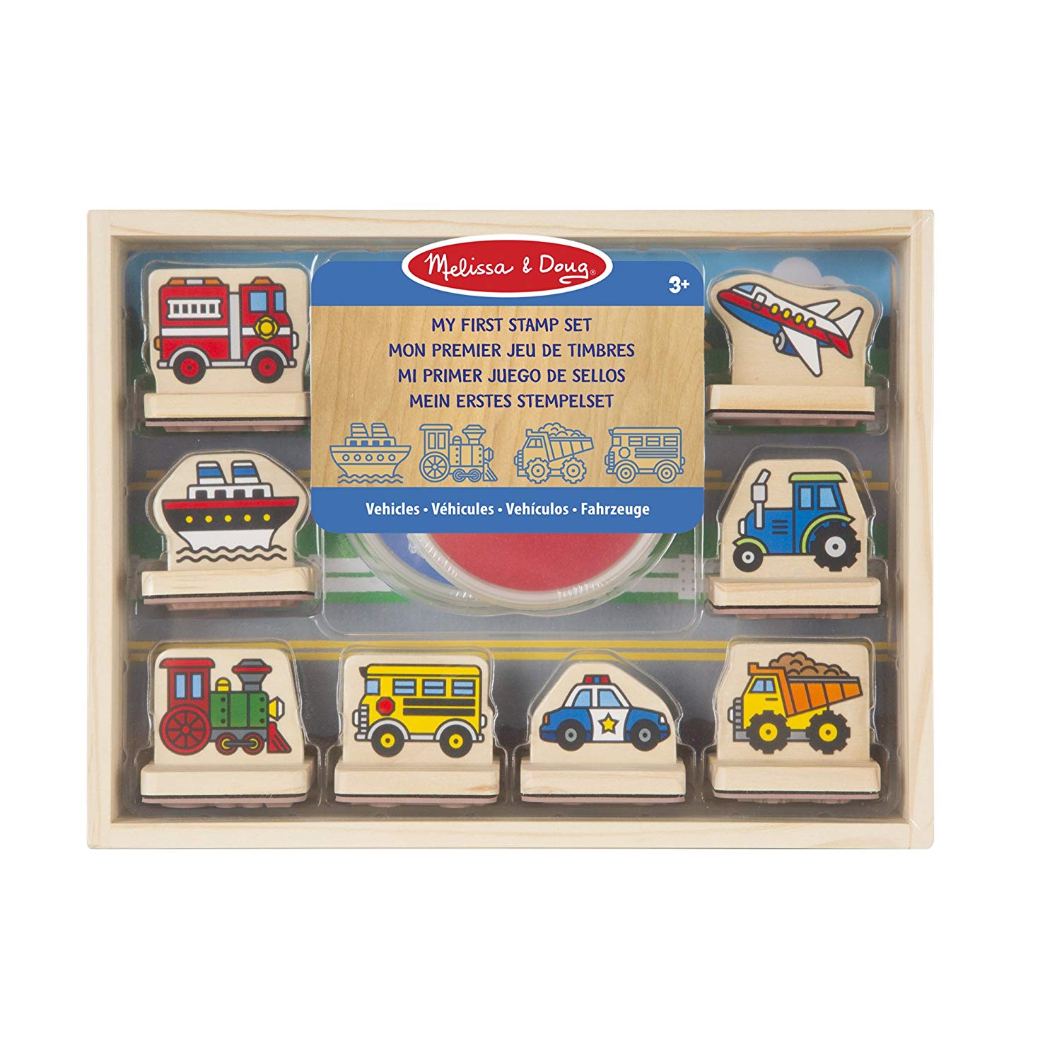 Melissa & Doug 12391 Wooden My First Vehicles Stamp Set, Multi-Colour