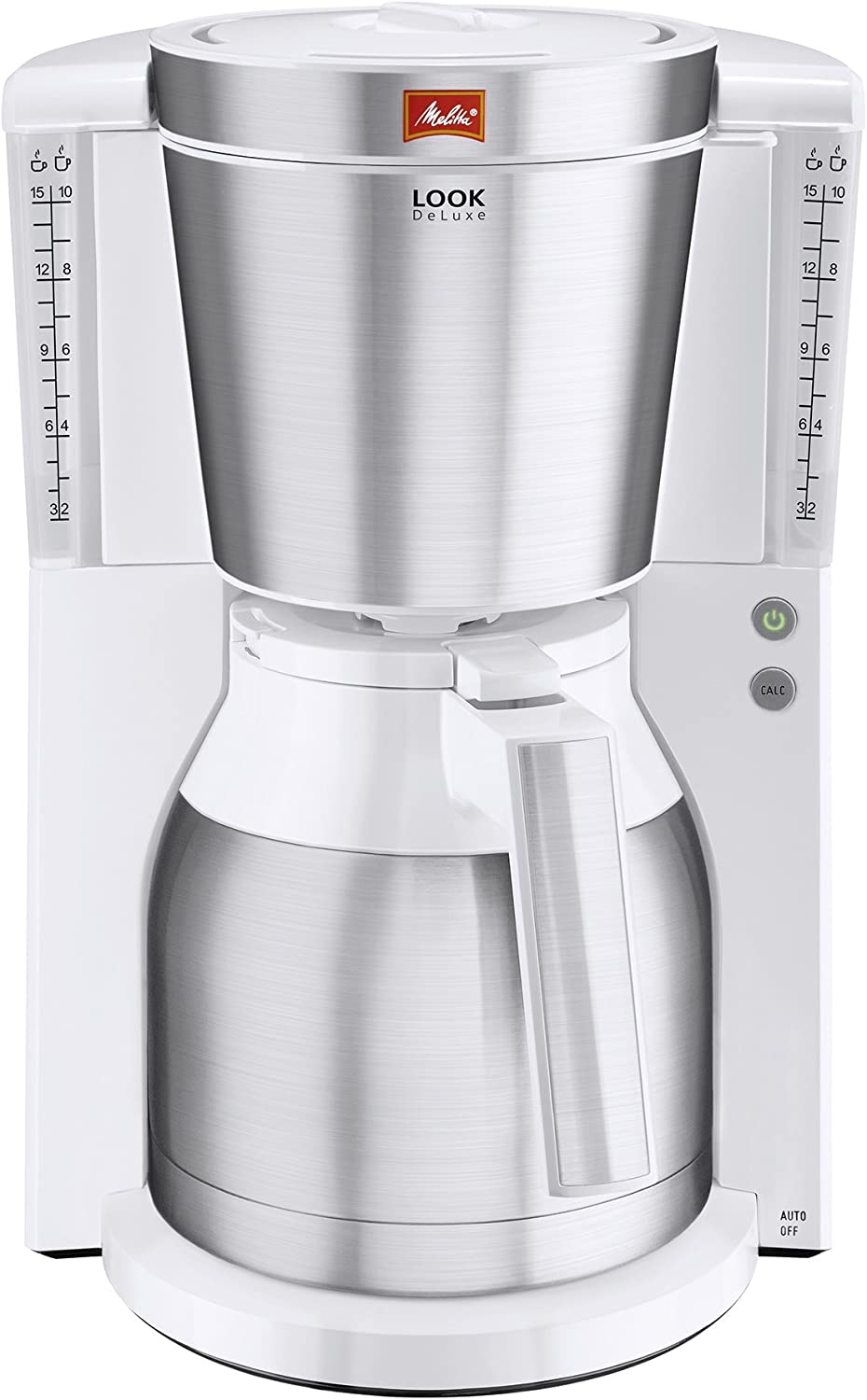 Melitta 101113 coffee filter machine Look Therm DeLuxe, aroma selector, limescale protection, white / stainless steel