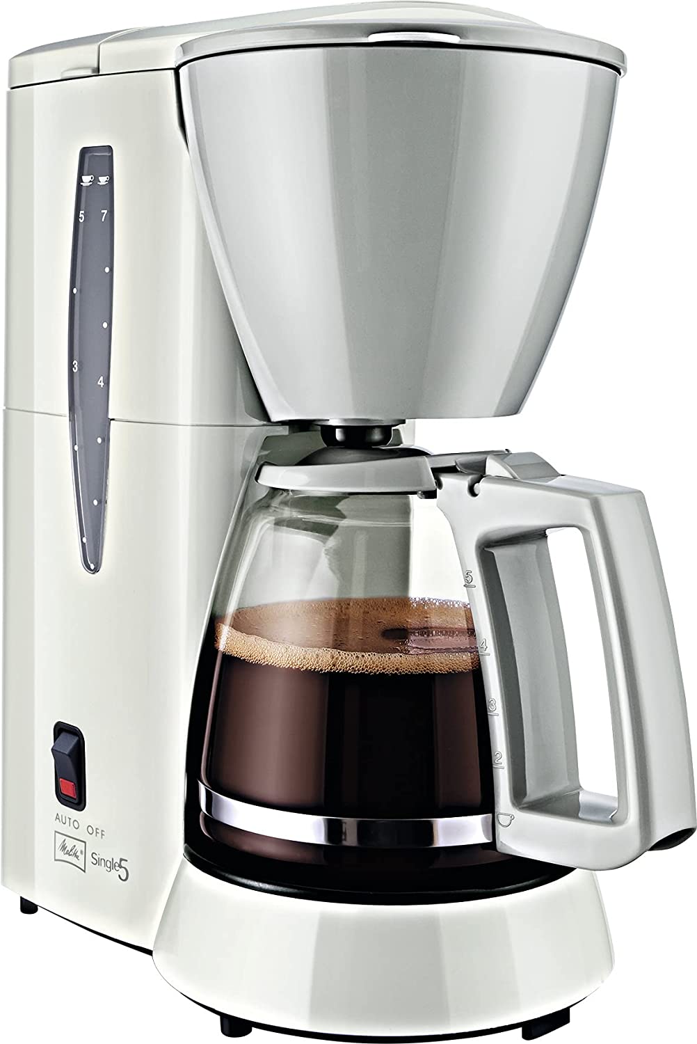 Melitta 720-1 Single Kaffeefiltermaschine 5 M, glass teapot\'s friend, drip stop, Auto power off weiß/grau