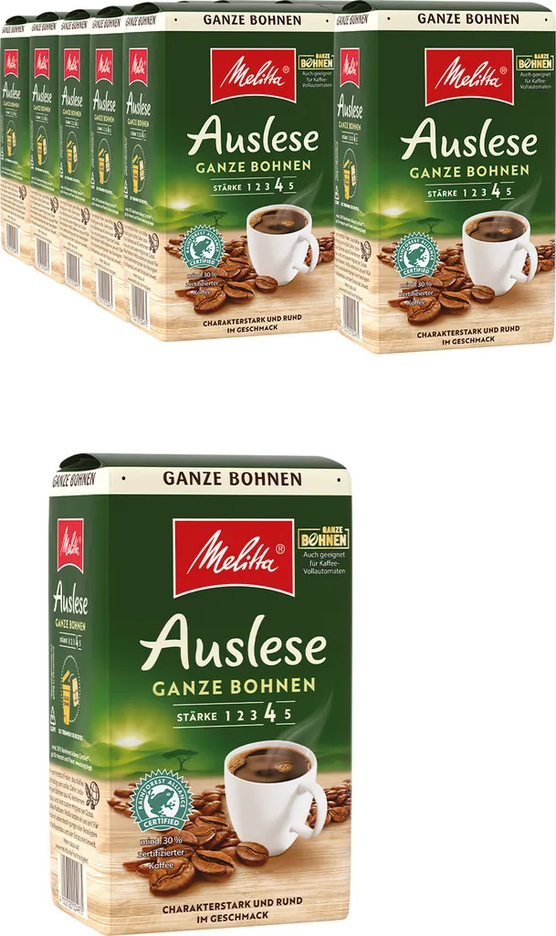 MELITTA Auslese Whole Beans for Filter Coffee 10x500 g strong with round aroma