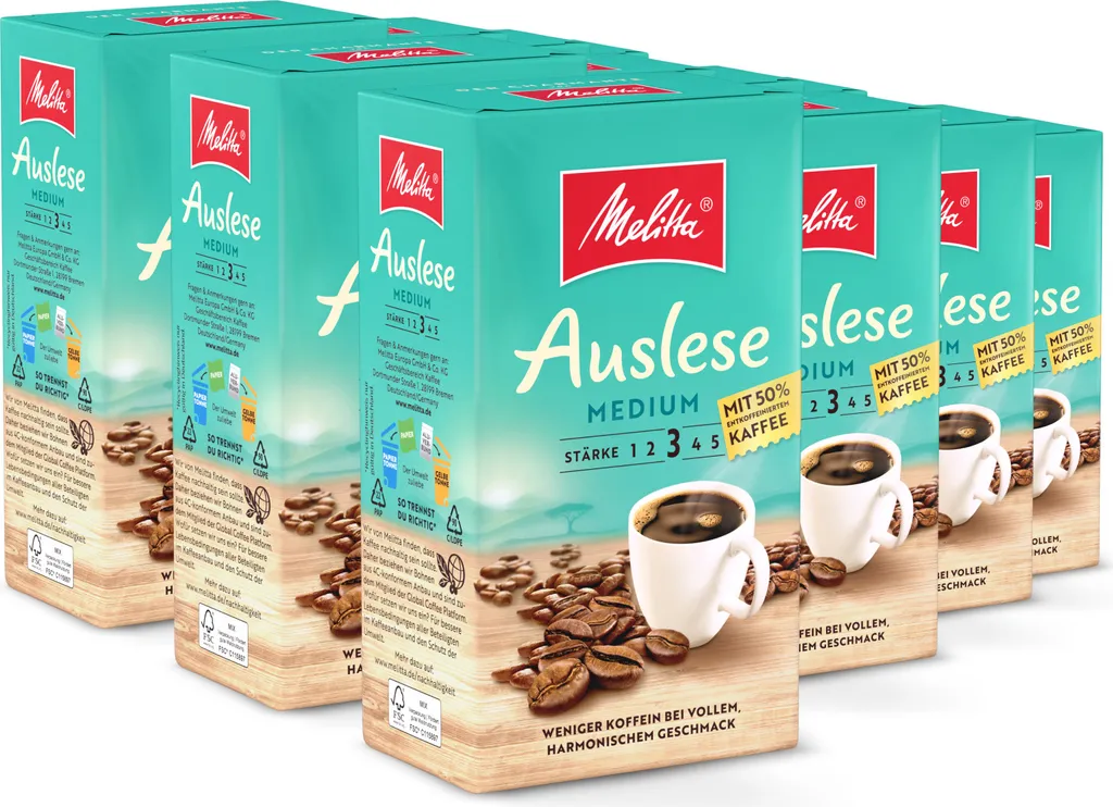 Melitta Auslese Medium filter coffee ground, for filter coffee machines, in a set