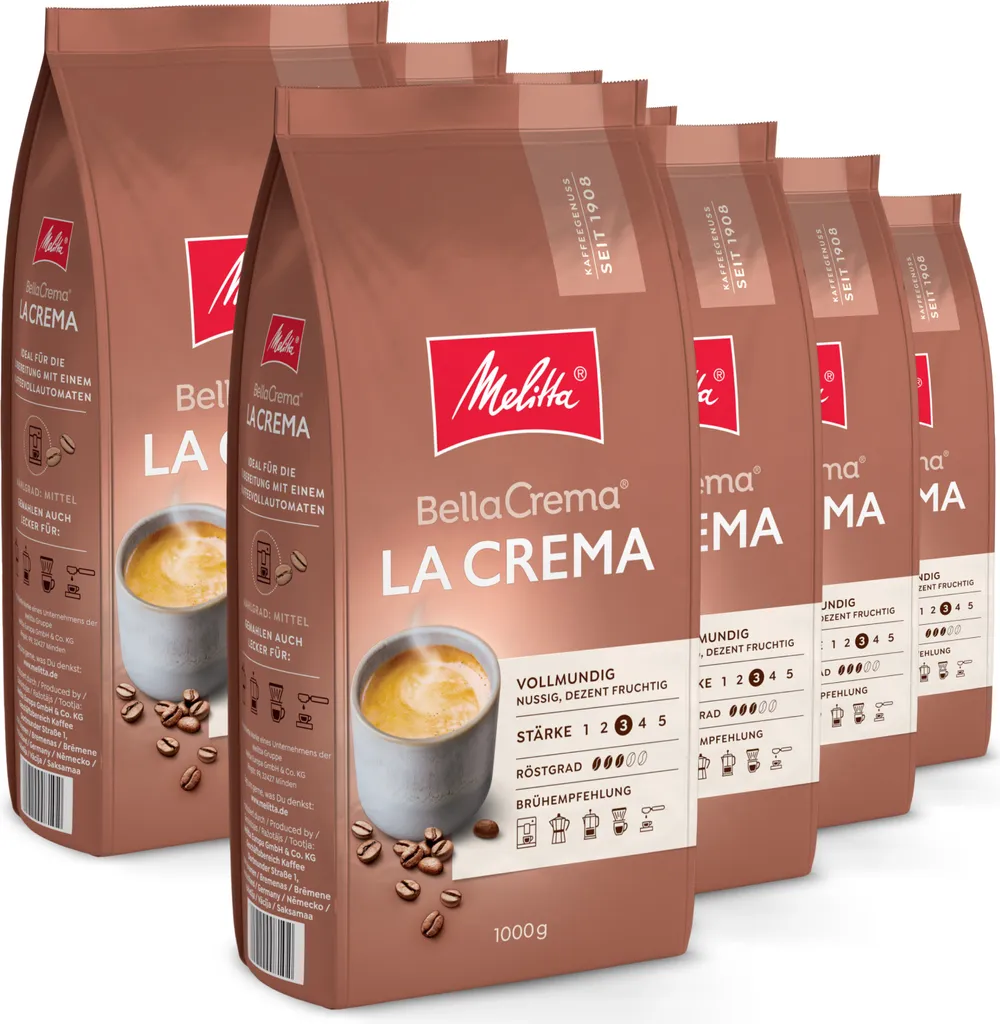 Melitta BellaCrema La Crema coffee beans, unground, for fully automatic coffee machines, in a set