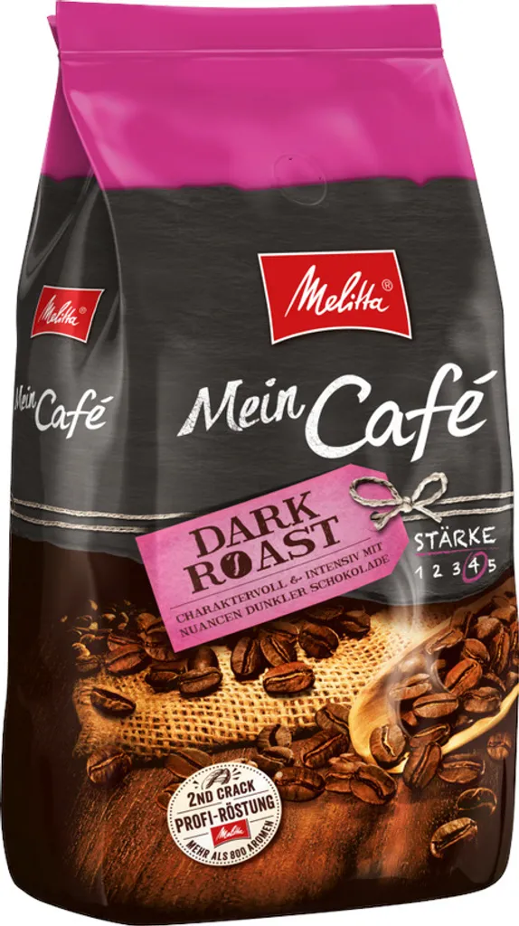 MELITTA Whole Coffee Beans Mein Café Dark Roast 1 kg full of character, intense
